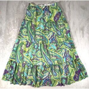 Uniform JPR Maxi Skirt Womens Small Green Paisley Lined Tiered Boho Chiffon